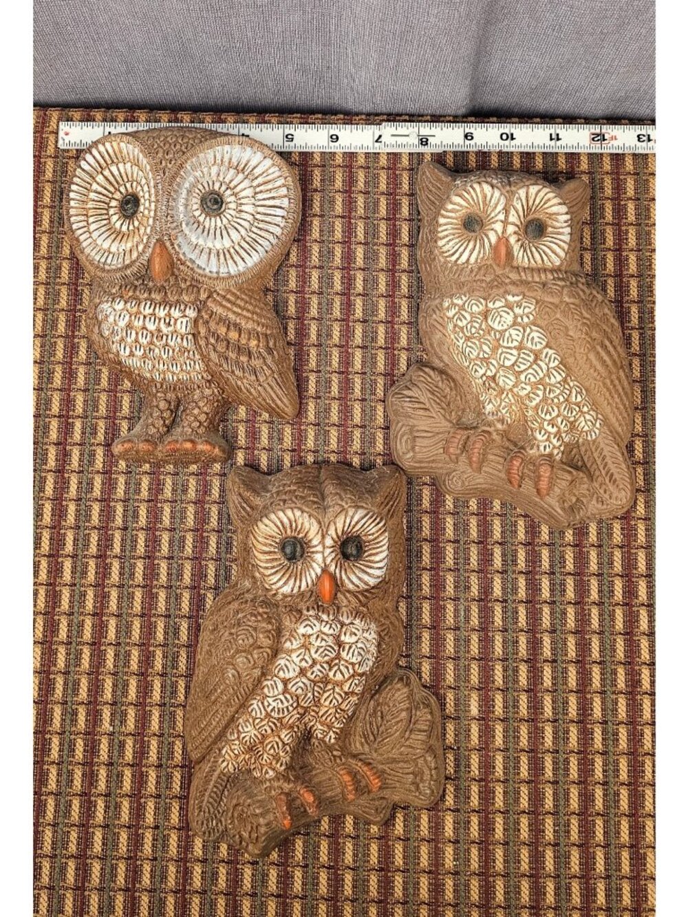 Retro 1970s Foam Owl Wall Art Trio Brown & White Décor Pieces 7-9 Inches Tall